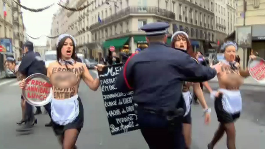 French Feminazis – FEMEN Clash in Paris, France